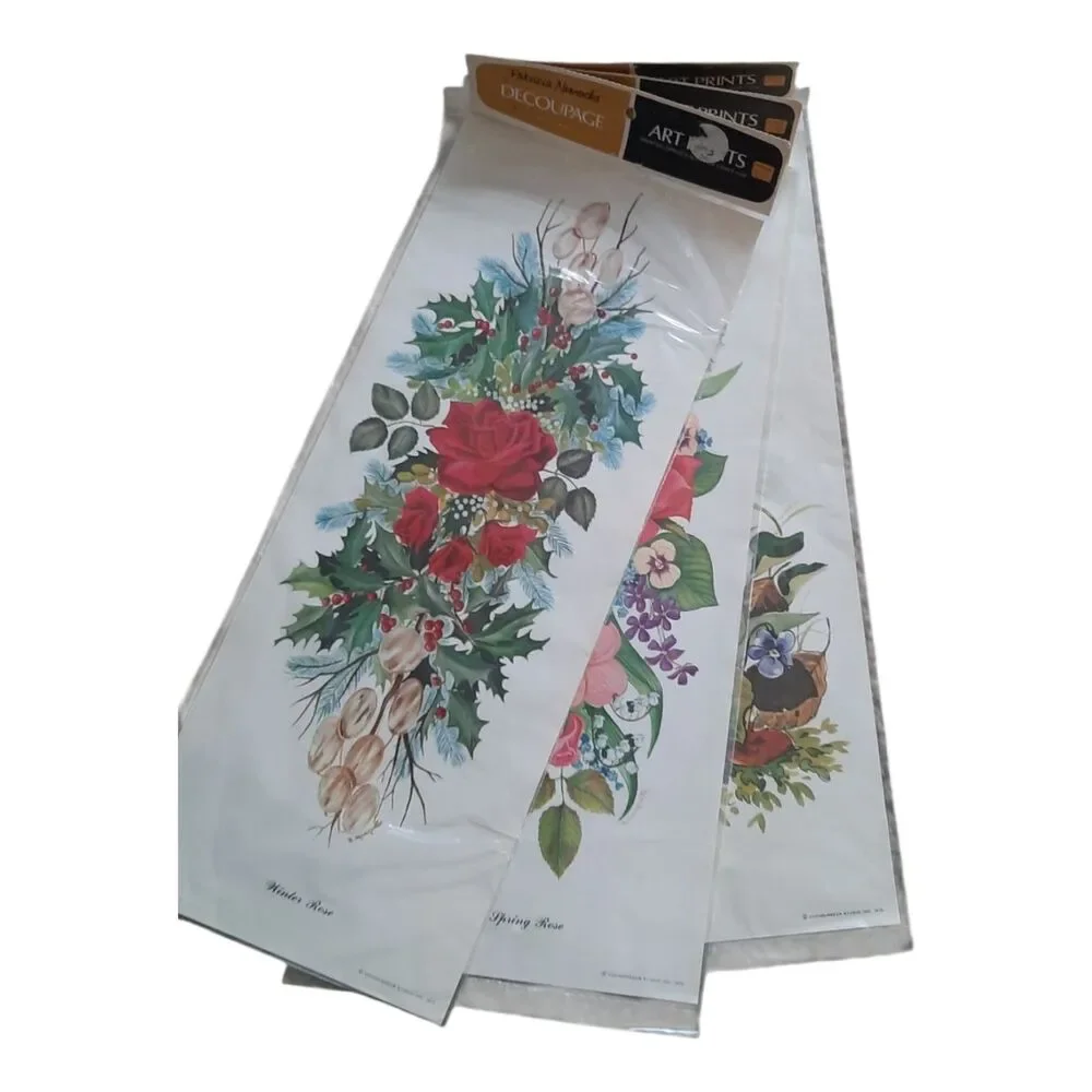 Vintage Floral Decoupage Sheets with Red Rose Motif